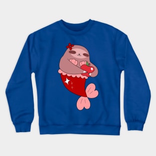 Red Apple Mermaid Sloth Crewneck Sweatshirt